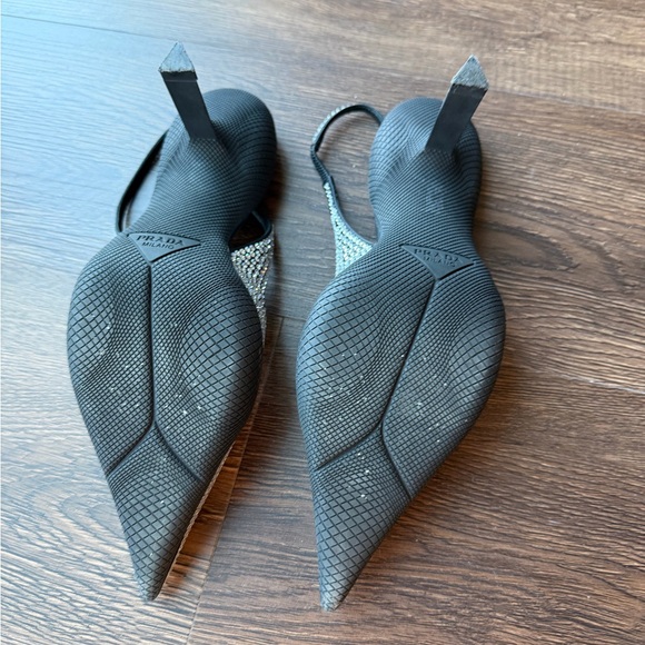 Prada Black Rhinestone Pointed Slingback Pumps - Picture 6 of 6